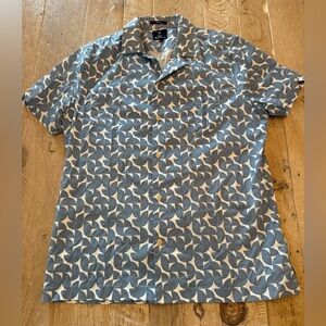 Ben Sherman Blue & White Short-Sleeve Geometric Button-Down Shirt